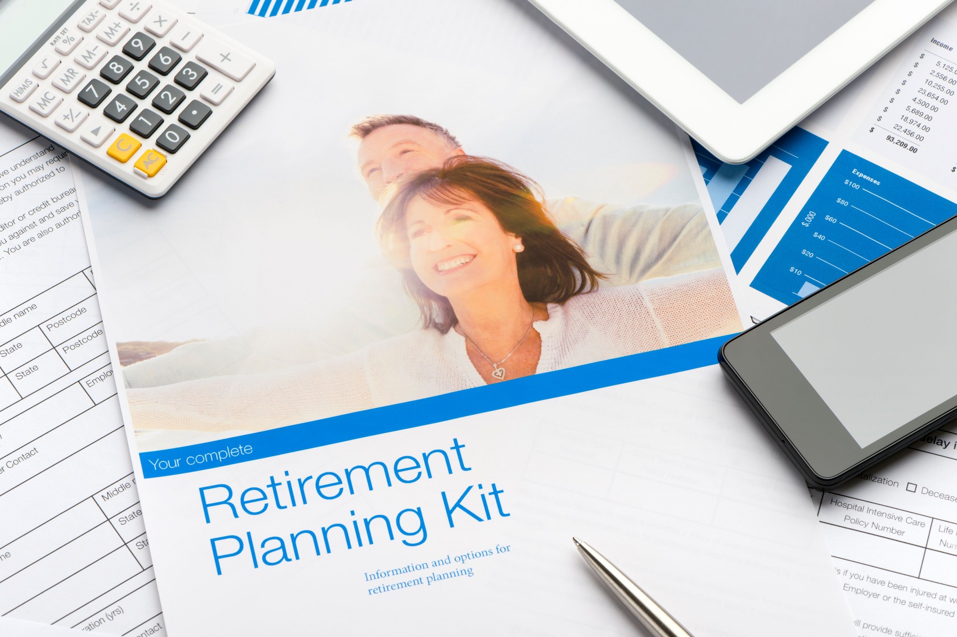 Retirement planning brochure with mature couple